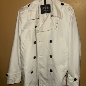 Express Men's White Pea Coat medium belt collar inside zipper pockets sendoff